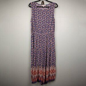 Beach Lunch Lounge blue floral with back cut out midi dress-XL